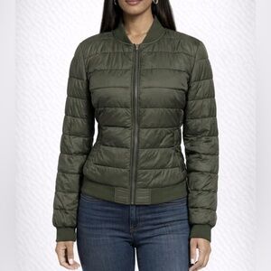 Anthropologie Garage Puffer Bomber Jacket M Medium Army Green Lightweight Coat